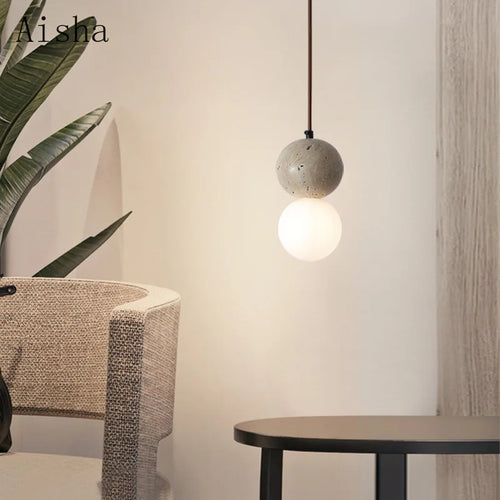 Retro nordic cave stone pendant light for restaurant - vue 5 sur 9