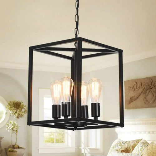 Vintage industrial iron pendant light rectangular lantern for living room and bedroom - vue 5 sur 9