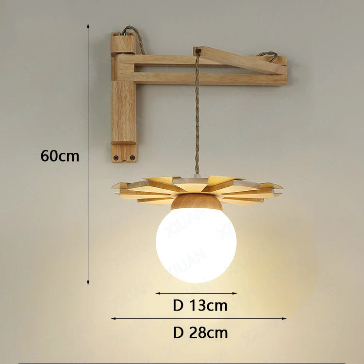 Nordic wooden hanging wall light with swing arm LED
