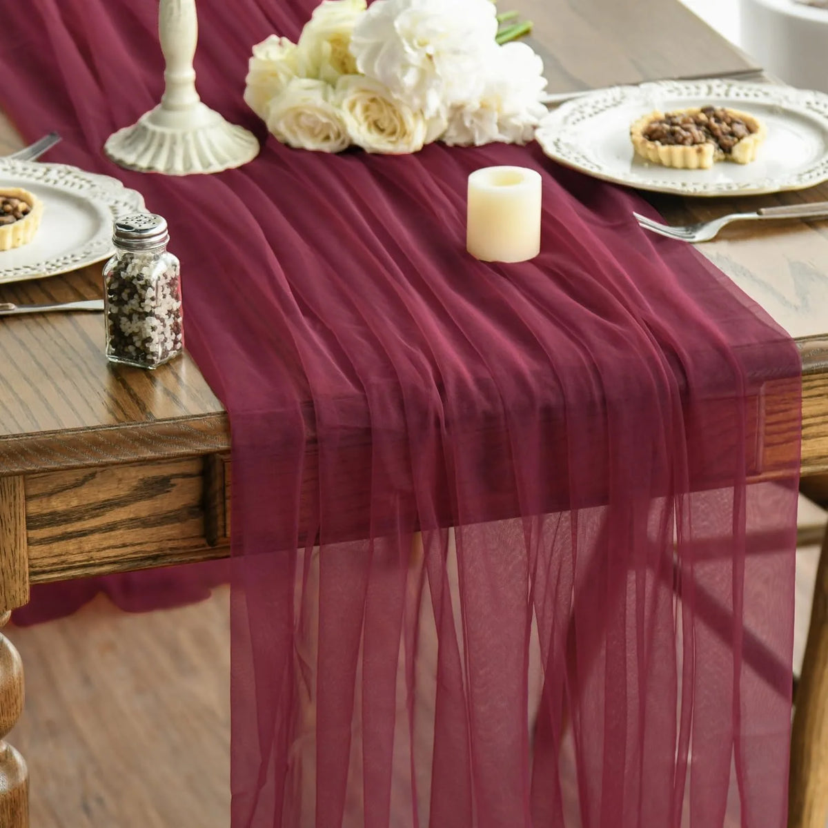 Sheer gauze table runner for weddings and celebrations