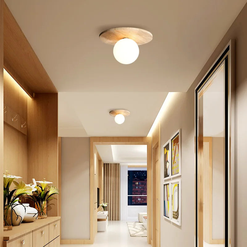 Simple round marble ceiling light with glass bulb for restaurant