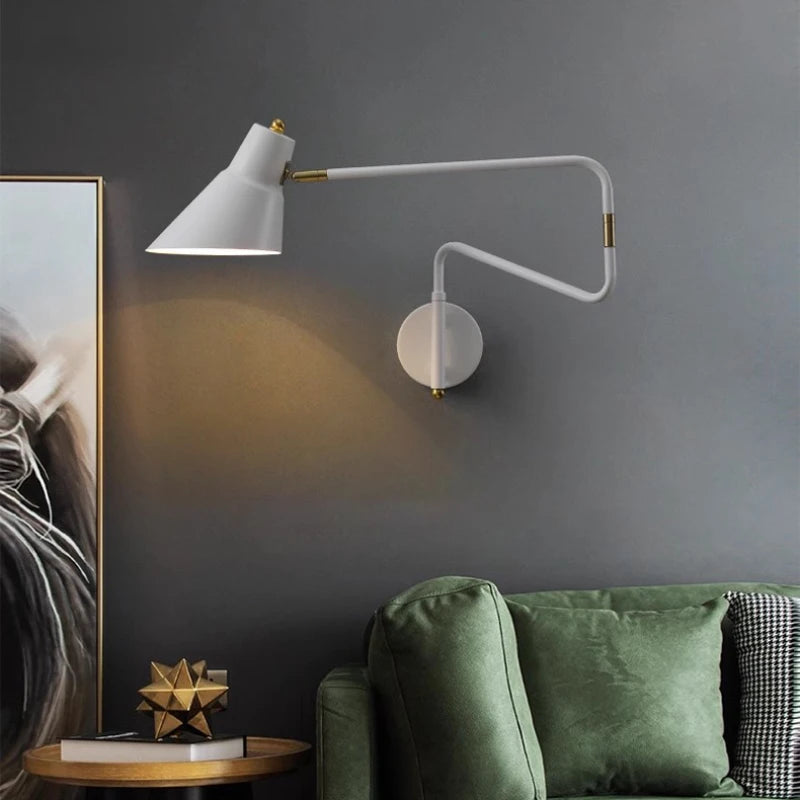 Modern wall light with rotating and folding arm for reading