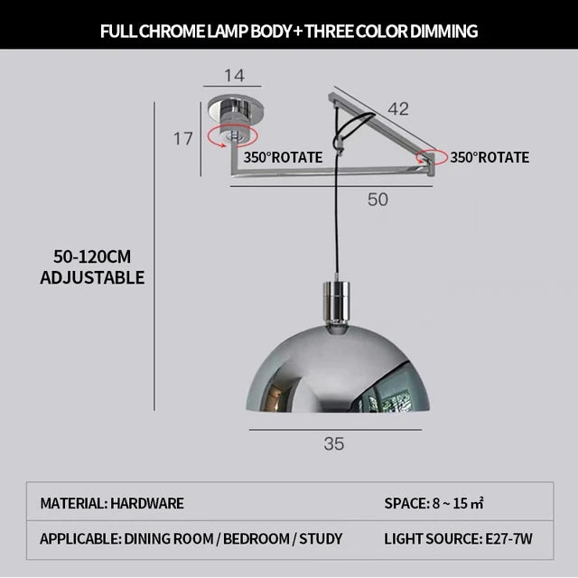 Modern foldable Nordic design telescopic chandelier for contemporary interiors - vue 13 sur 14