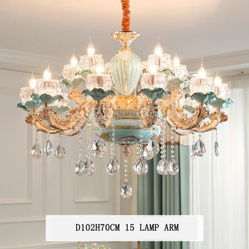 Modern luxury European retro crystal and ceramic chandelier - vue 14 sur 13