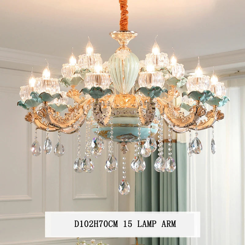 Modern luxury European retro crystal and ceramic chandelier - vue 13 sur 13