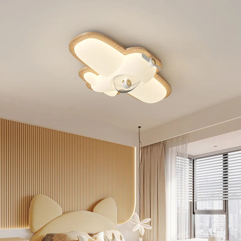 Wooden airplane ceiling light for children's bedroom with playful design