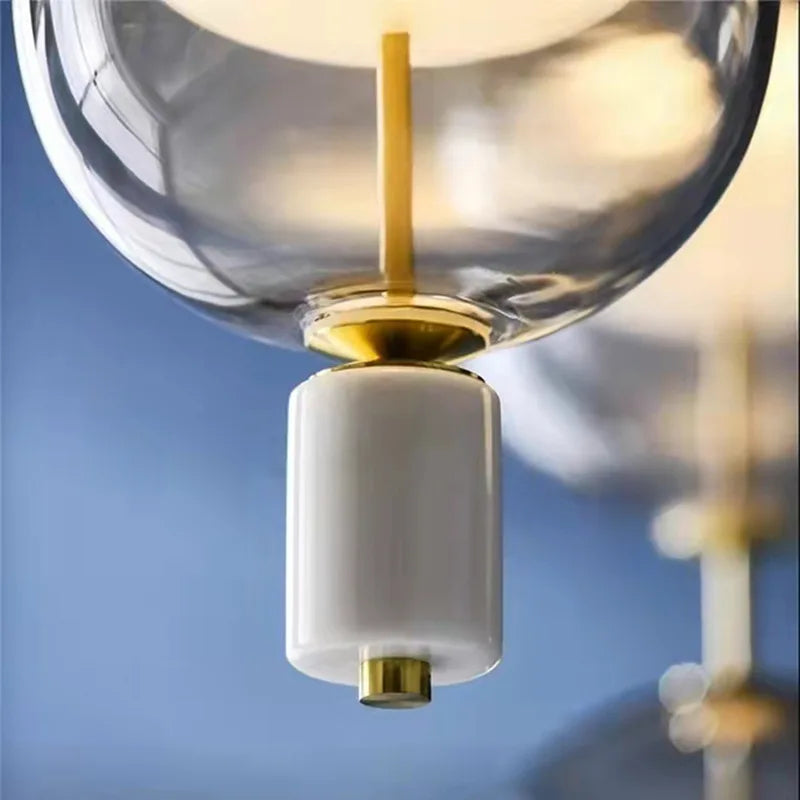 Nordic glass, marble and gold metal pendant light - vue 3 sur 8