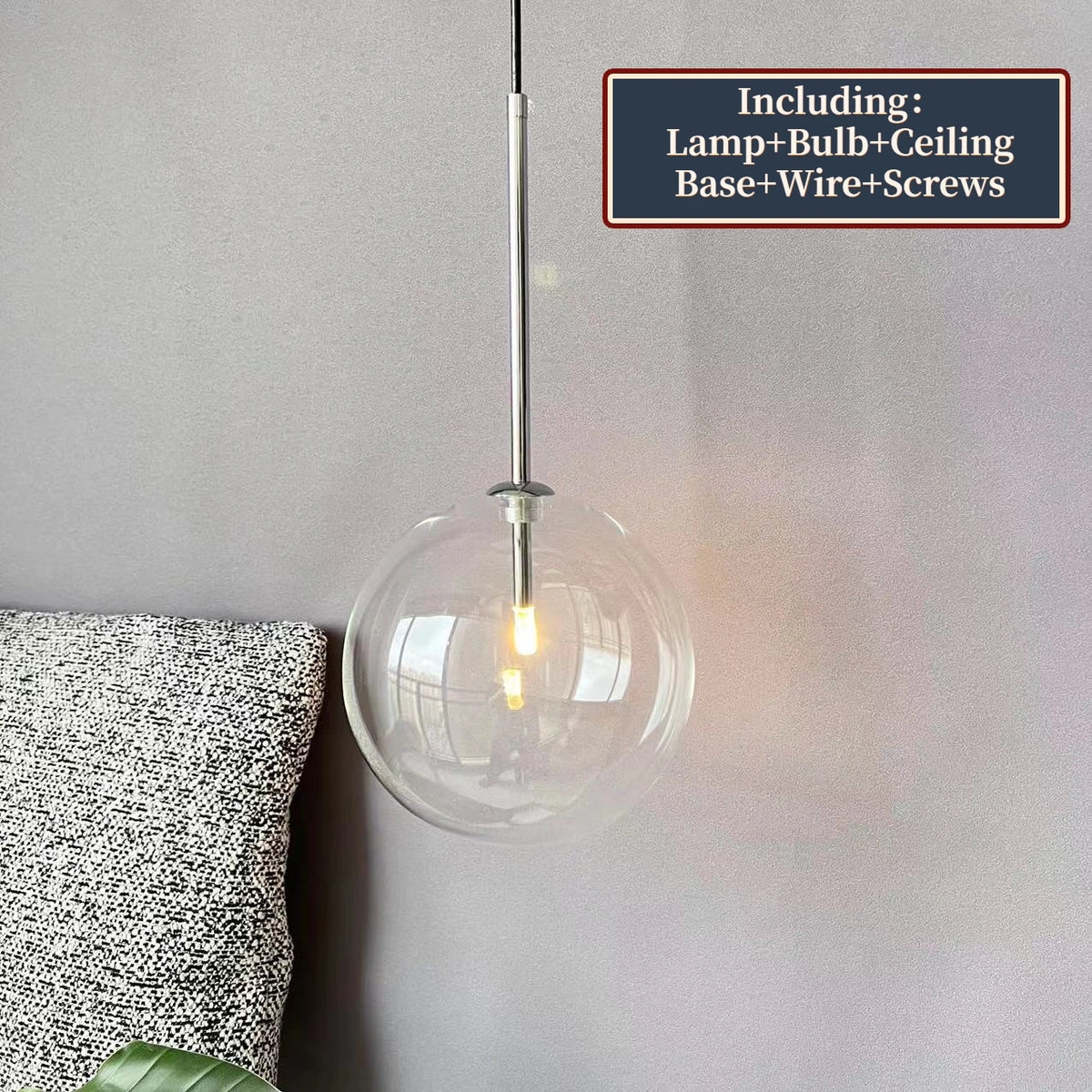 Glass ball LED pendant light for kitchen, dining room, restaurant, bedroom, bedside, hotel