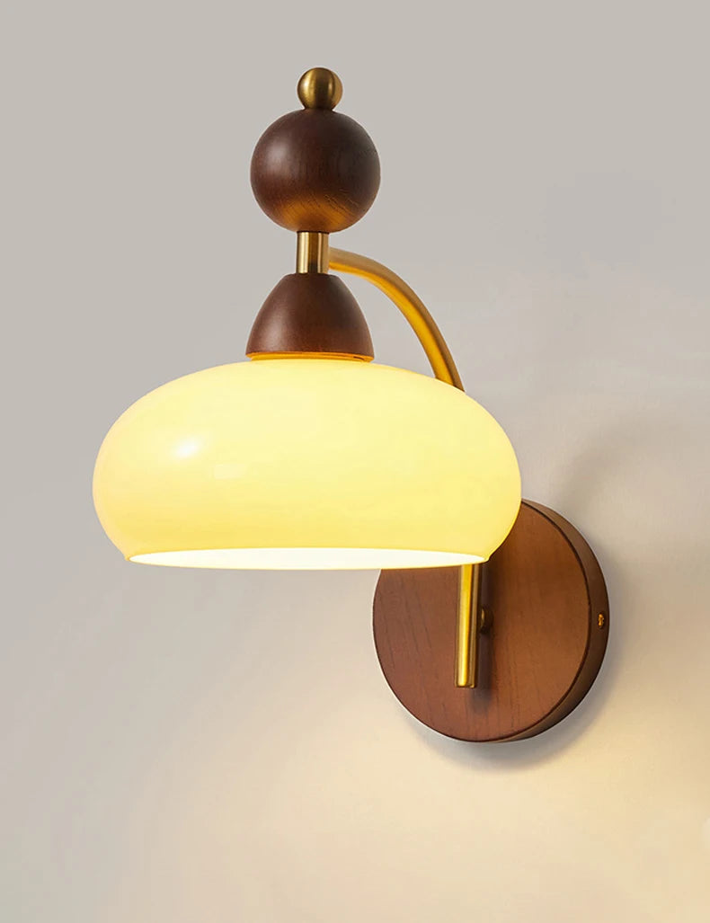 Wooden wall light with Japanese glass and blue light filter