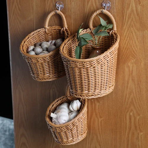 woven wall hanging storage basket for flowers and vegetables