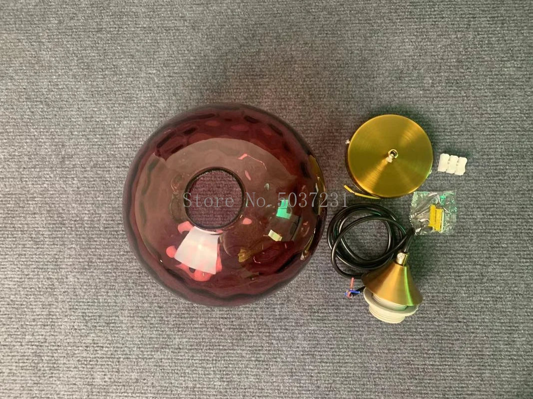 Nordic coloured glass globe pendant light water grain modern restaurant kitchen bedside lamp - vue 4 sur 29