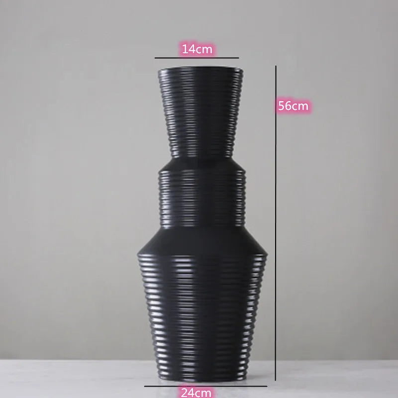 Black and White Striped Ceramic Vase, Flower Pot Decoration, Home and Living Room Decoration, Creative Geometric Striped Vase - vue 12 sur 18