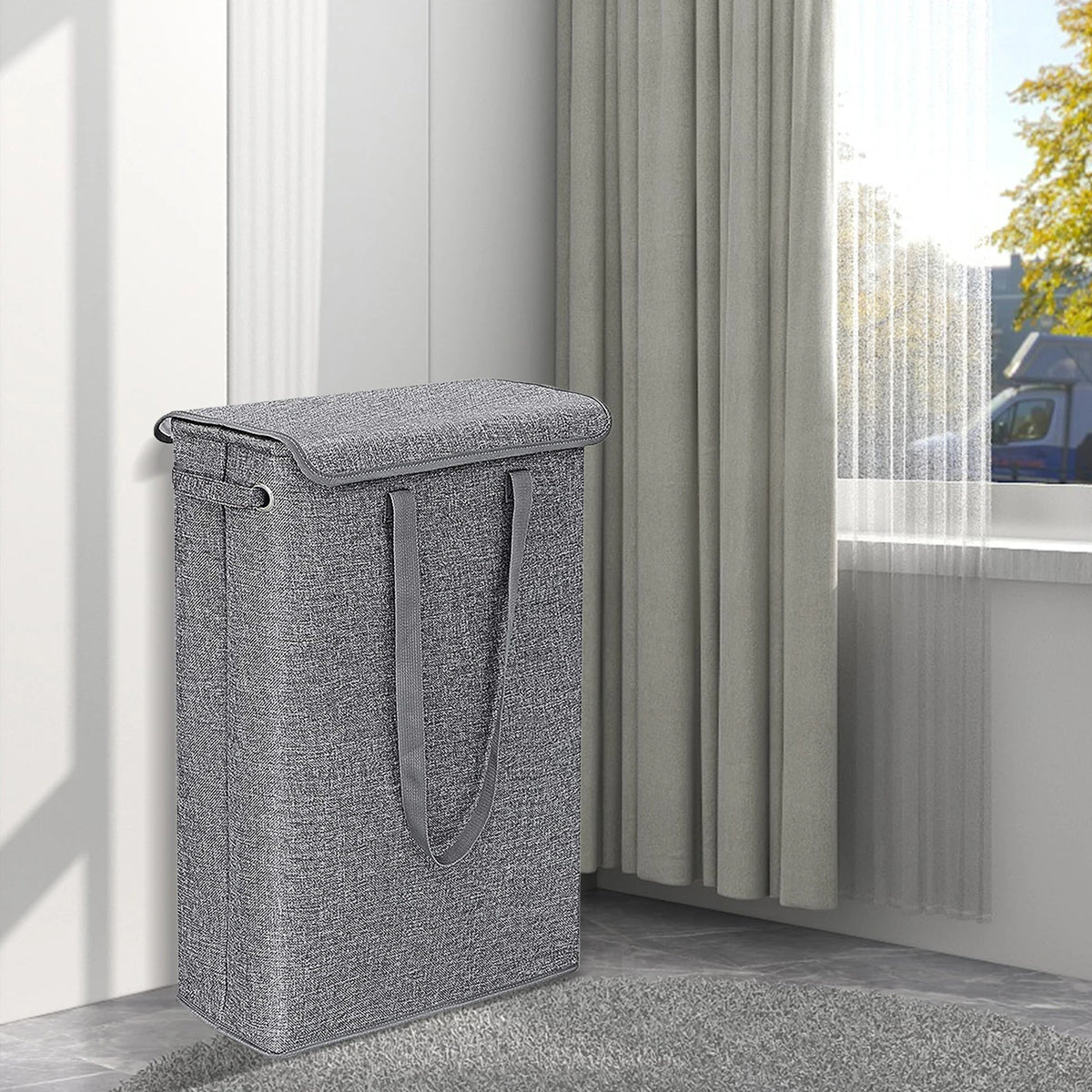 Portable foldable laundry basket with removable lid for travel - vue 9 sur 9