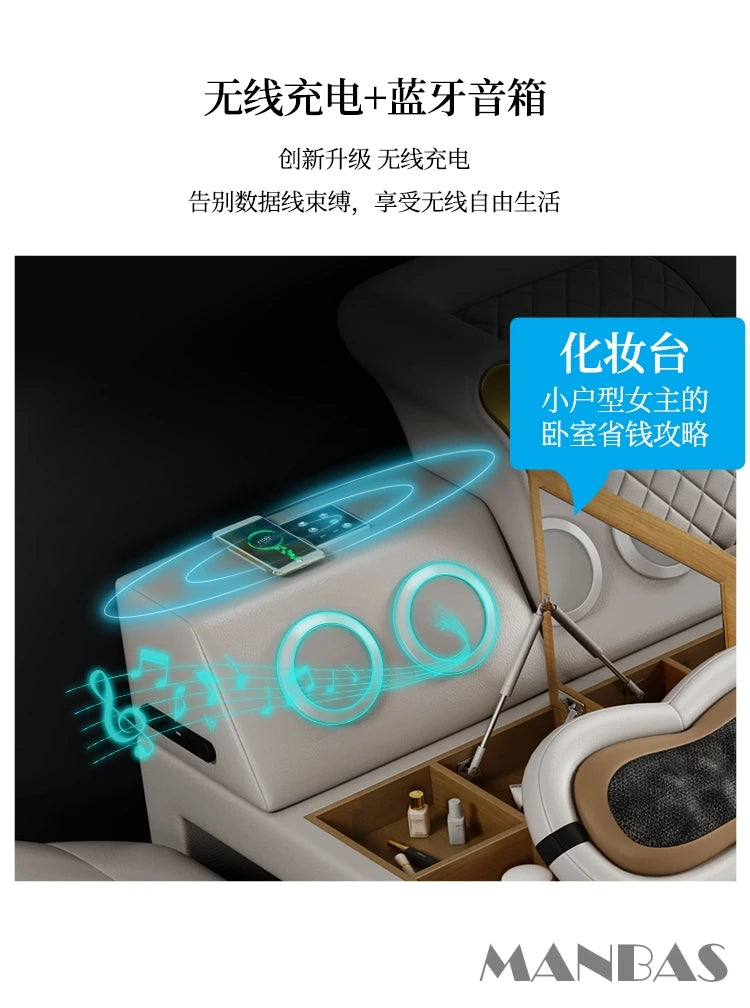 Tech Smart Bed 2 People with King Size Bed Frame Queen, Genuine Leather, Massage, USB, Bluetooth Speaker, and Safe By MINGDIBAO - vue 6 sur 8