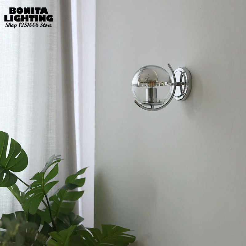 Space ball silver modern glass wall light - vue 3 sur 5