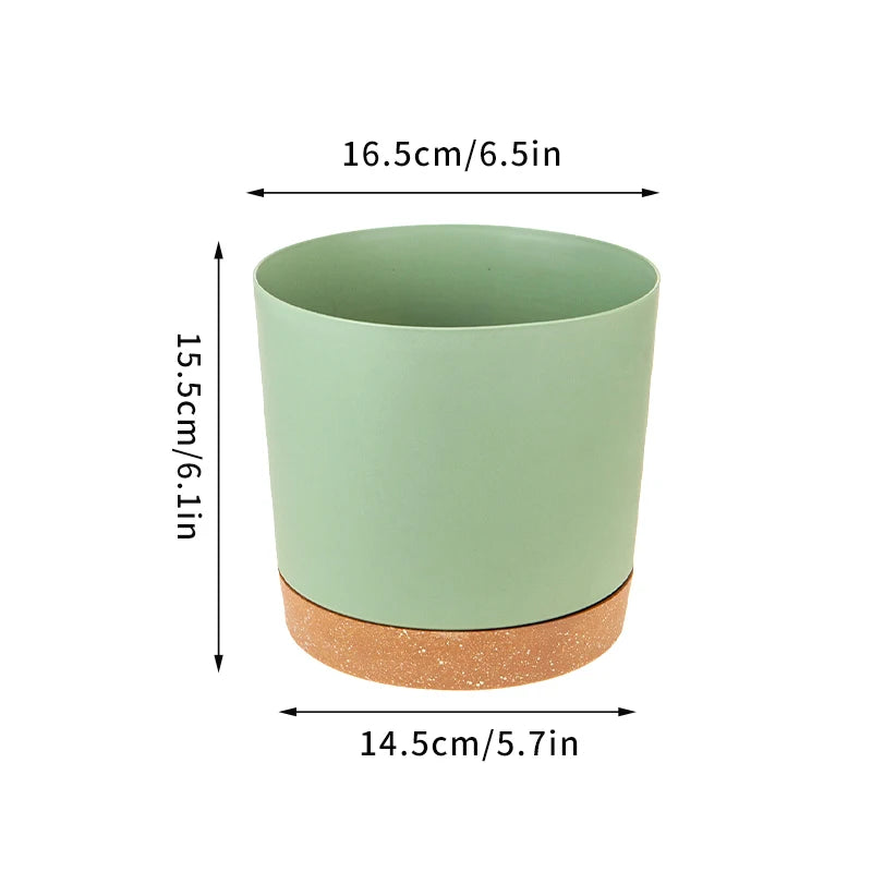 Large circular plastic indoor plant pot with drainage and tray - vue 13 sur 15