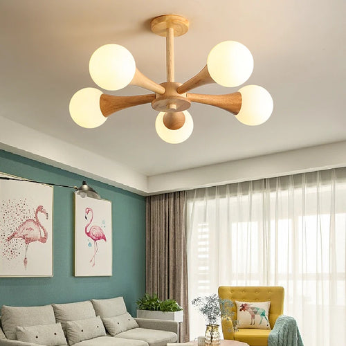 Japanese nordic solid wood log chandelier - vue 2 sur 9