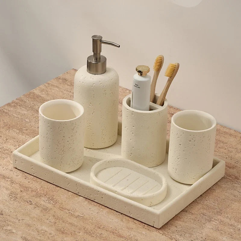 stoneware bathroom accessories for storage and decoration