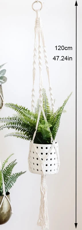 handmade macrame hanging plant holder made of natural cotton - vue 21 sur 23