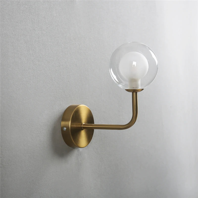 Nordic retro wall lamp with curved metal and glass globe