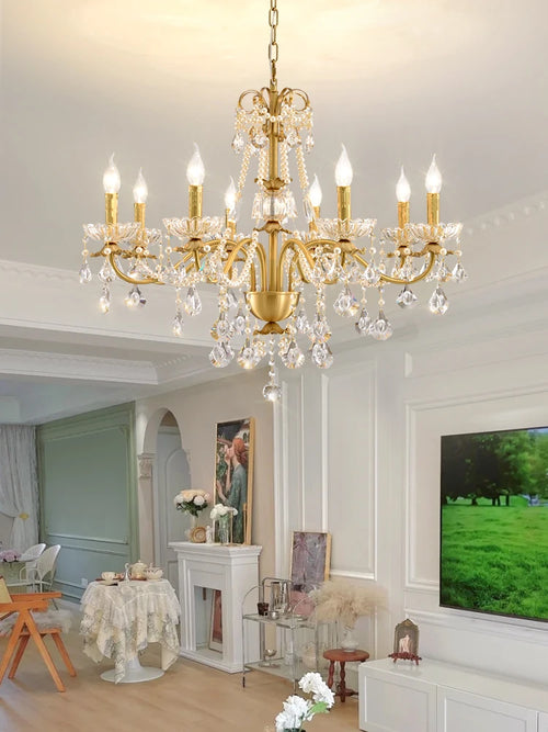Modern gold chandelier with LED tube lighting and crystal - vue 2 sur 13