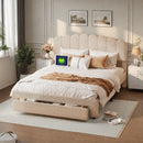 Bubble Bed, Double Bed, Teddy Velvet Fabric, with USB &amp; LED, Drawer Bed, with Storage Space, Beige, 140x200 cm
