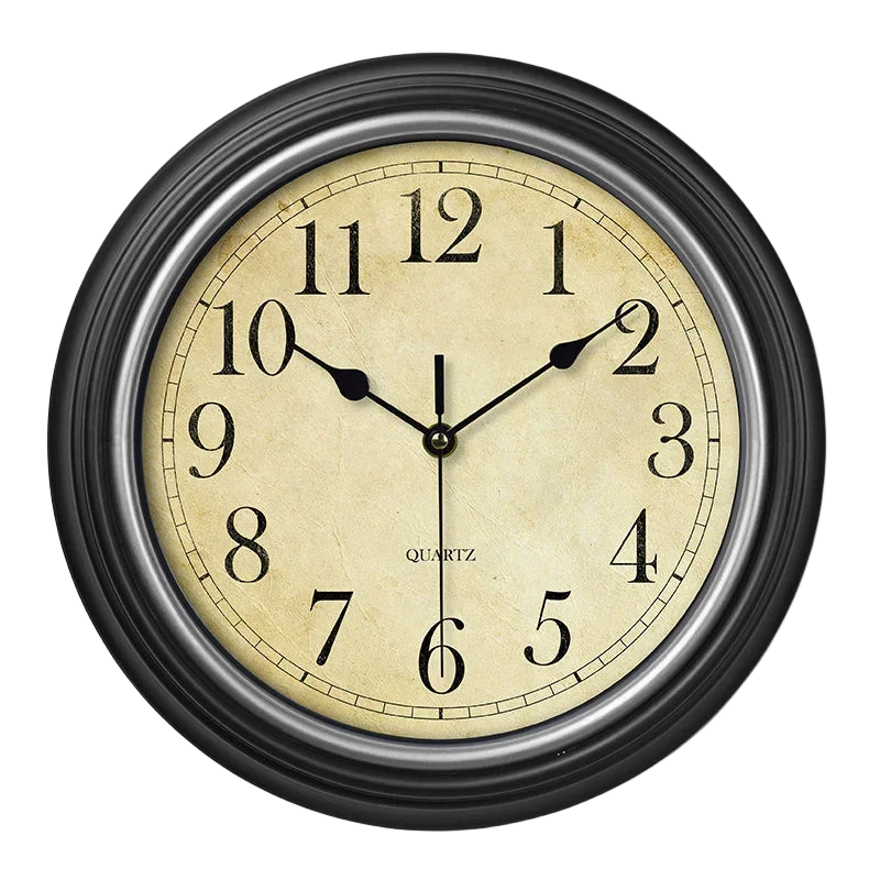 silent vintage wall clock with roman and arabic numerals