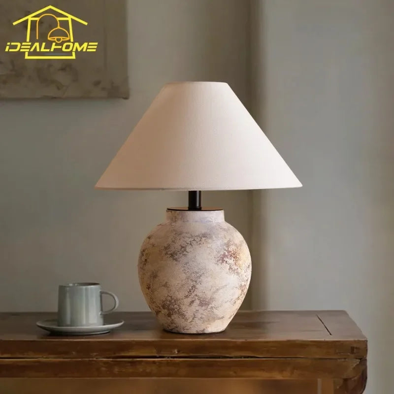 Vintage ceramic table lamp, wabi-sabi style decorative zen