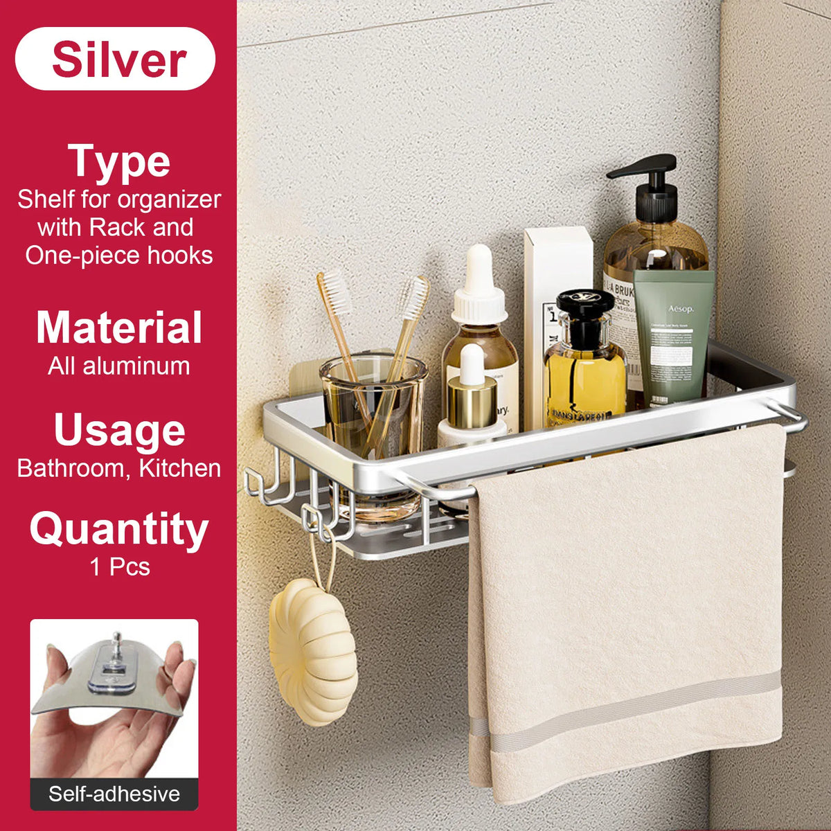 no-drill wall shelf for bathroom and kitchen storage - vue 20 sur 30