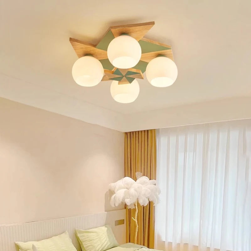 Log windmill ceiling light for children's room nordic retro style - vue 4 sur 9