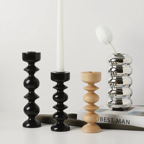 Wooden candle holder for nordic table decoration - vue 2 sur 9