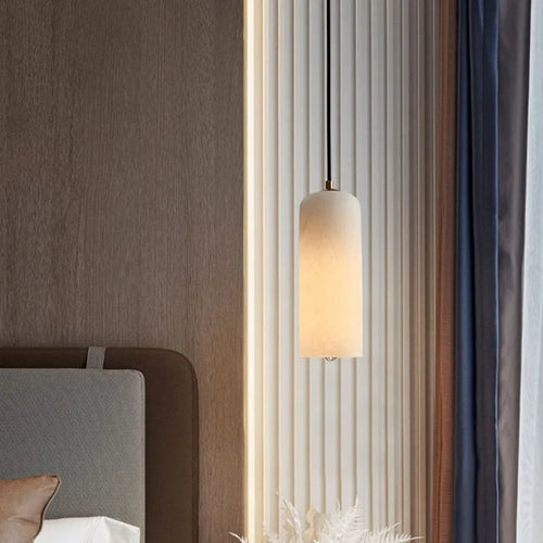 Naturan marble chandelier with single copper bulb lighting - vue 3 sur 7