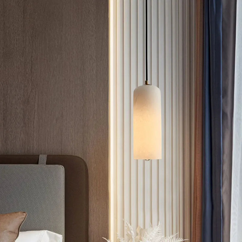 Naturan marble chandelier with single copper bulb lighting - vue 3 sur 7