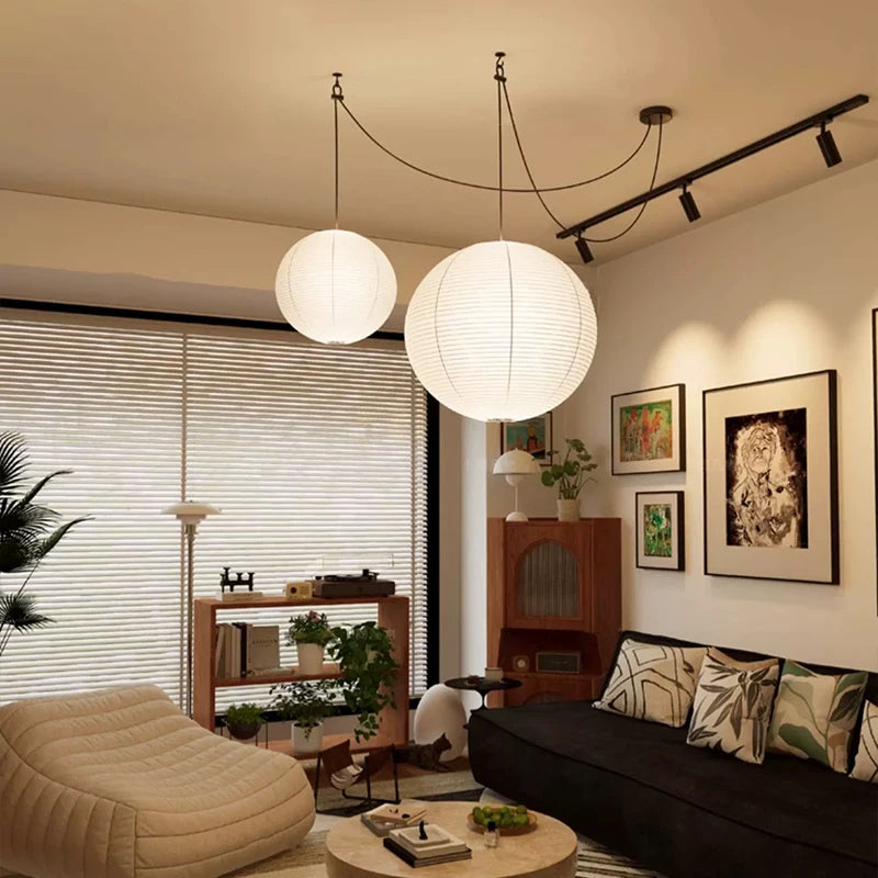 Round rice paper LED pendant light nordic wabi sabi style