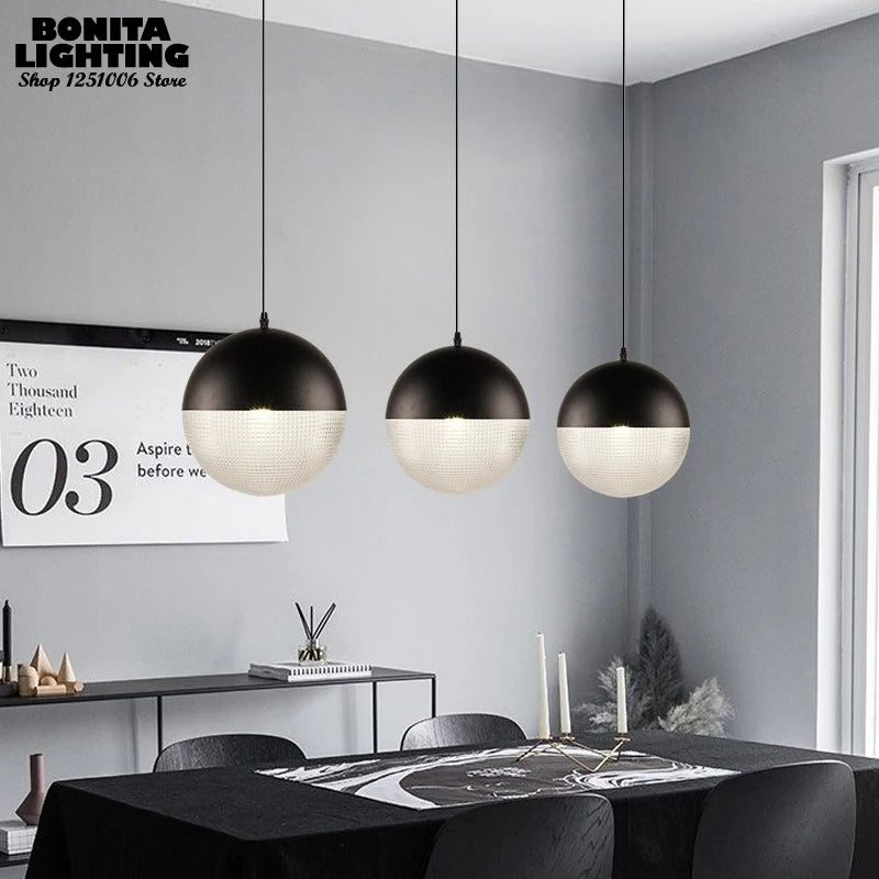 Nordic chequered glass pendant light for modern decor - vue 6 sur 12