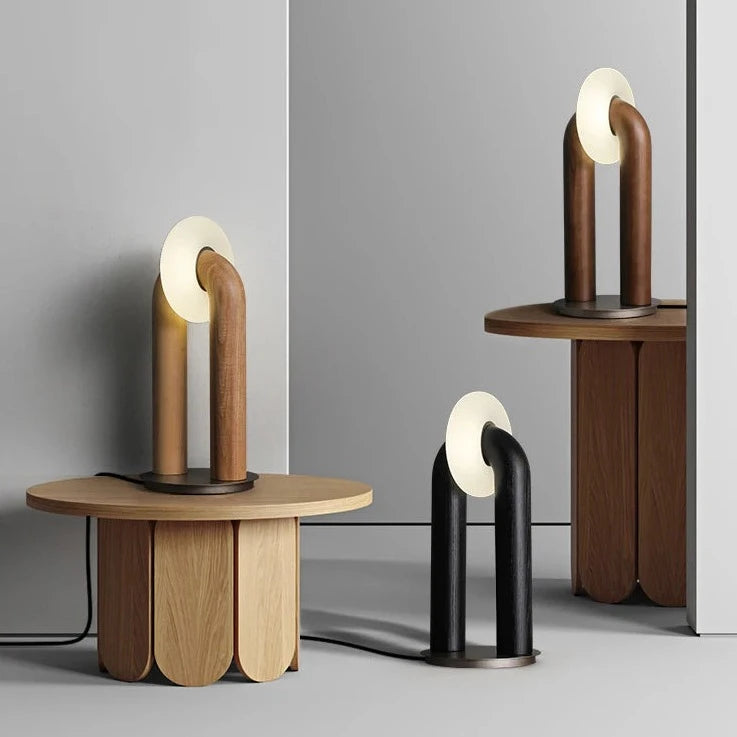 Vintage solid wood LED table lamps with touch control