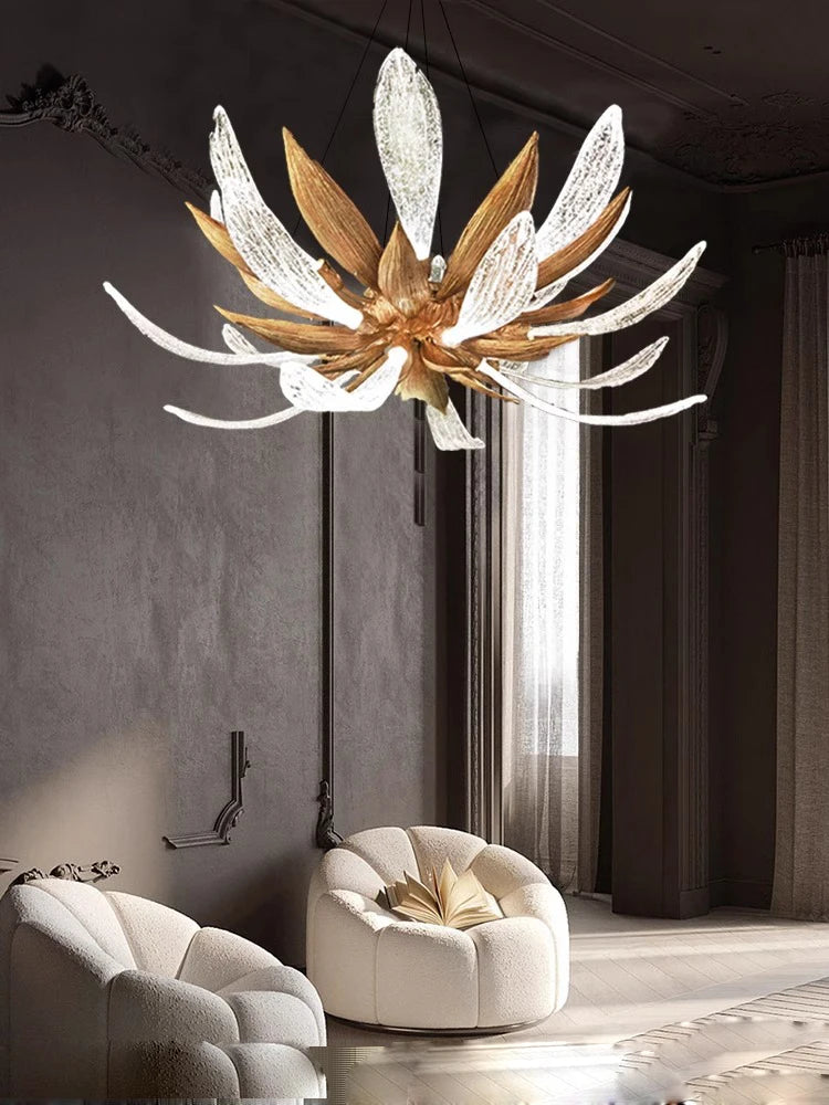 Dimmable copper and glass LED chandelier for indoor use - vue 5 sur 11