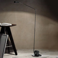 Minimalist LED floor lamp with long metal arm and adapted plug