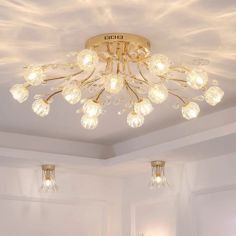 Nordic luxury crystal chandelier with glass flower LED
