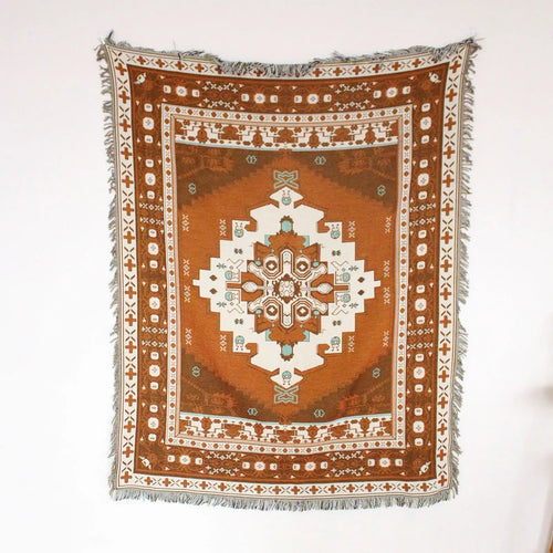 Bohemian throw with landscape pattern for sofa and living room