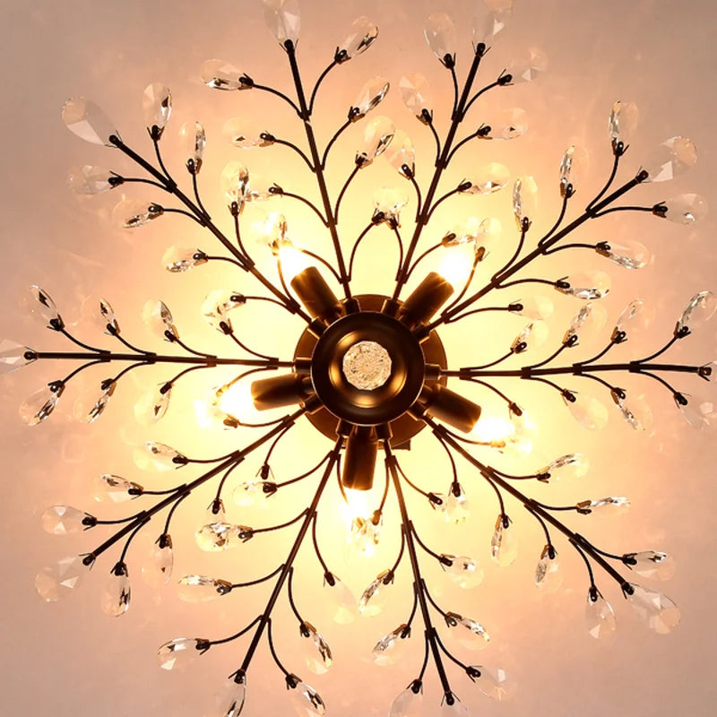 Vintage black metal chandelier with crystal pendants for modern interiors - vue 5 sur 6