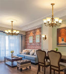 Vintage copper chandelier with frosted glass lampshade