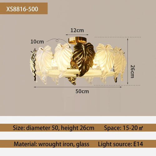 French vintage-style glass leaves LED ceiling light