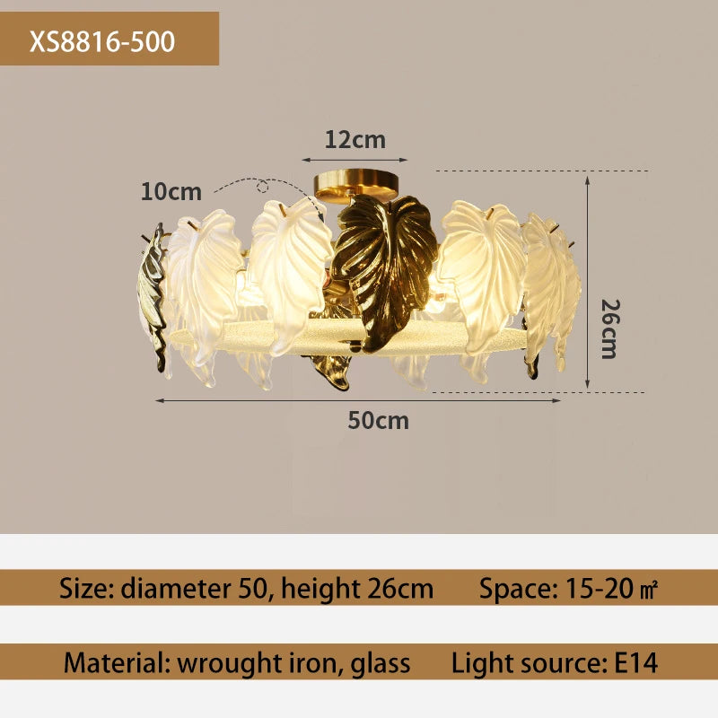 French vintage-style glass leaves LED ceiling light