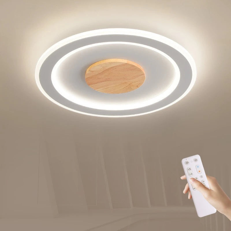 Ultra-slim solid wood LED ceiling light with modern Nordic design