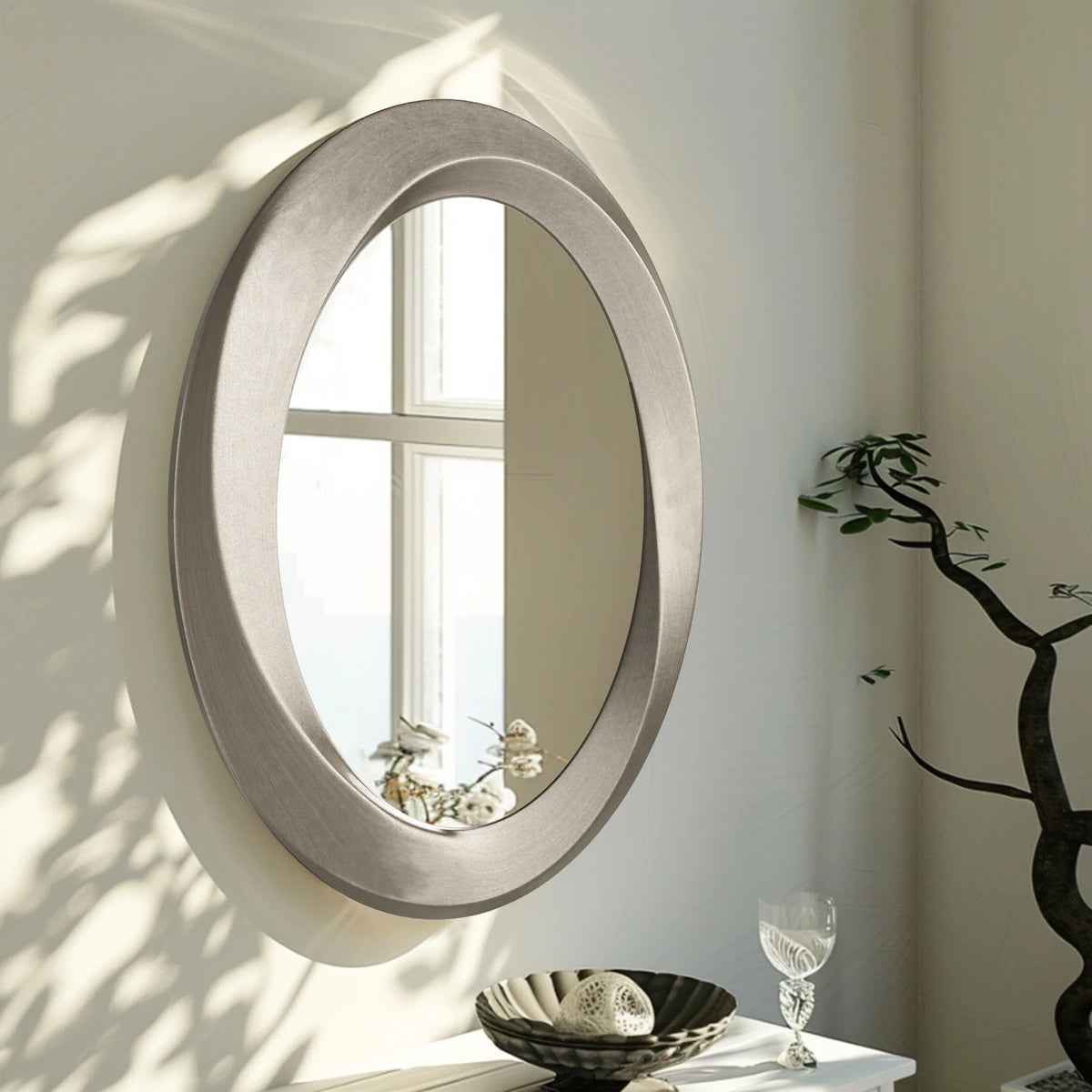 oval mirror with beveled edge curved frame elegant baroque style