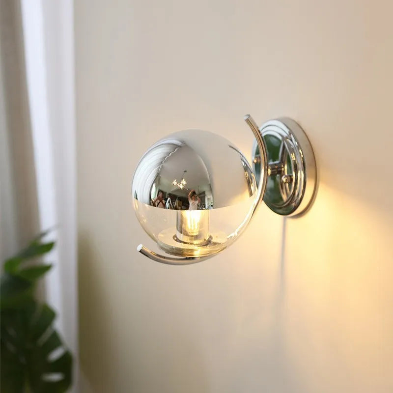 Modern minimalist silver wall light with glass bubbles