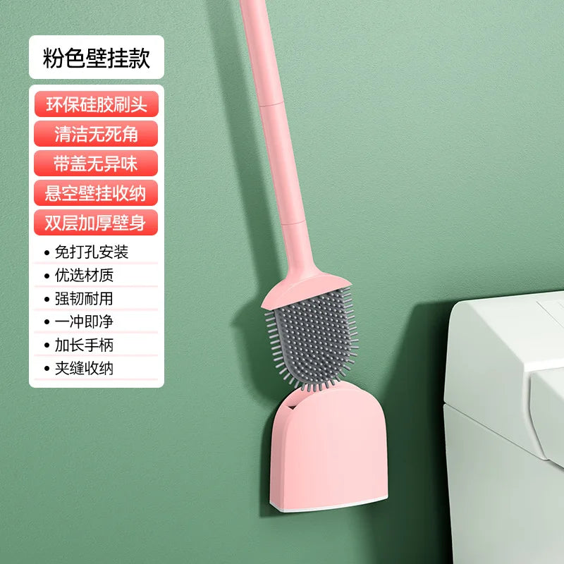 Silicone toilet brush with hanging holder and long handle - vue 5 sur 8