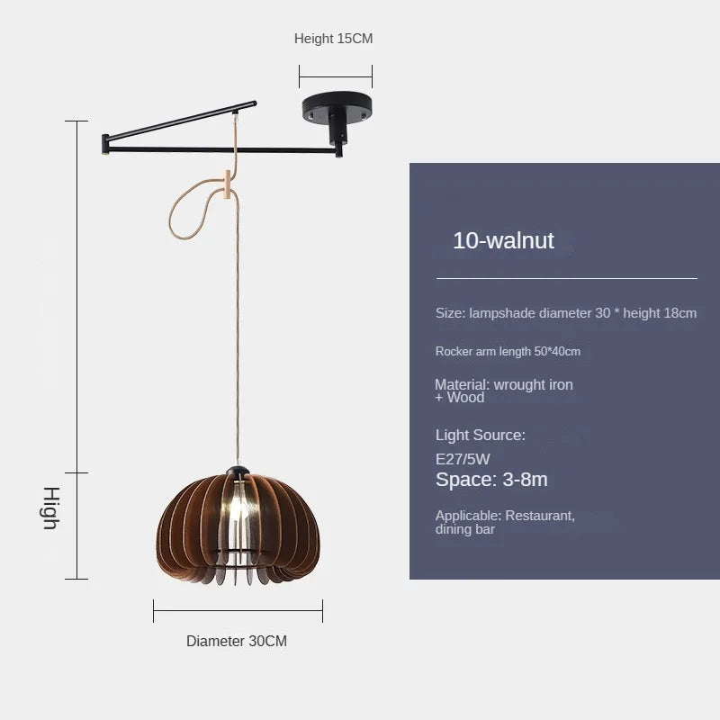 Modern creative LED chandelier with artistic retractable wooden arm - vue 16 sur 16