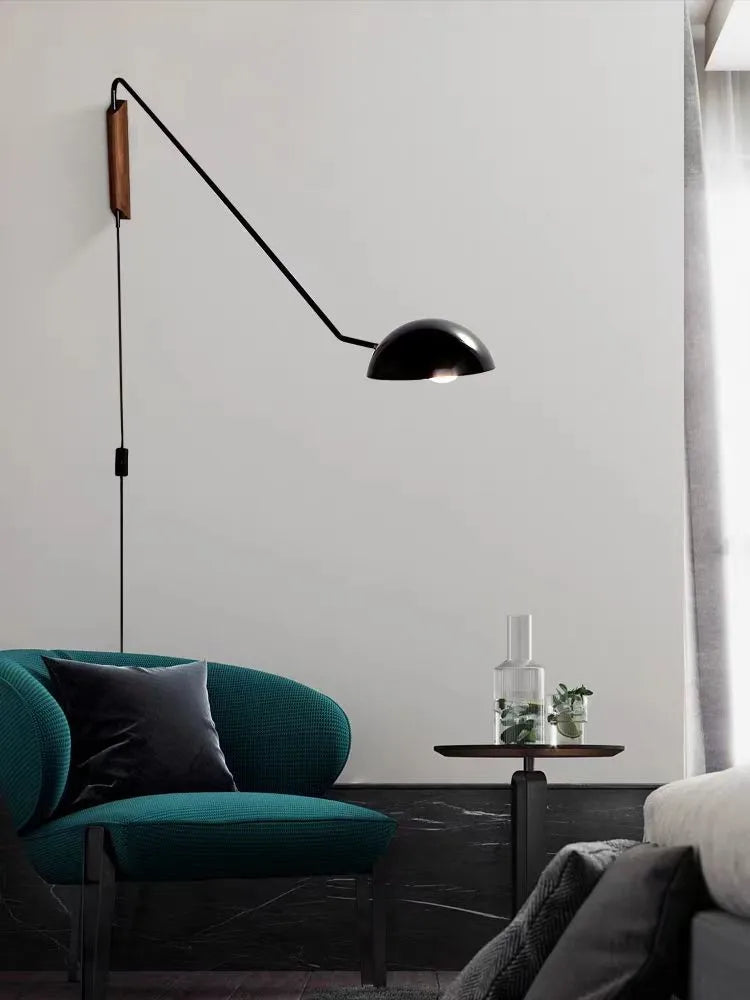 Vintage Wooden Long Arm Wall Lamp, Swing Arm Bedside Reading Lamp, Rotatable Living Room Background Wall, Study Decoration Lamp